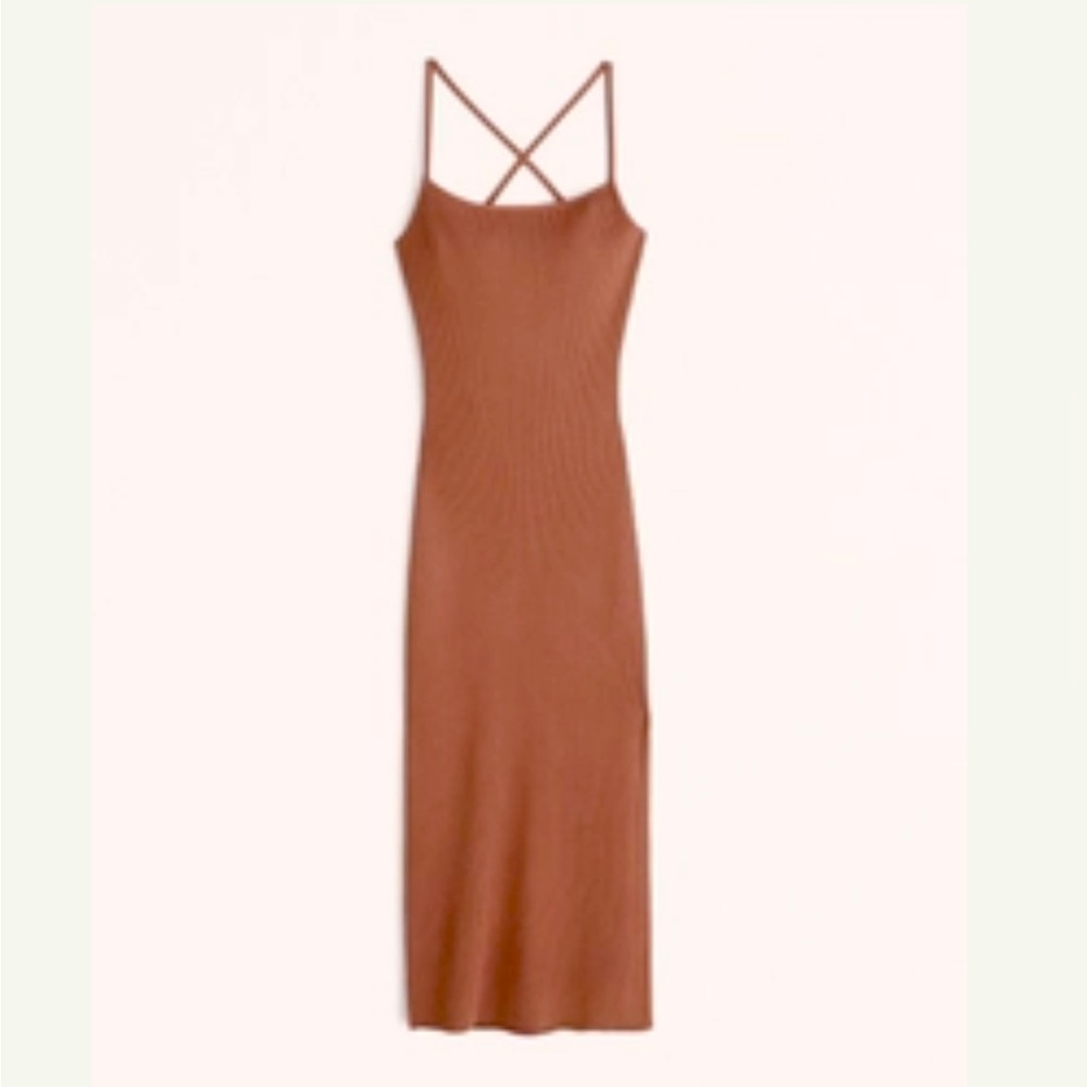 Abercrombie & Fitch Lace-Up Ribbed Midi Dress, Brown in size XL